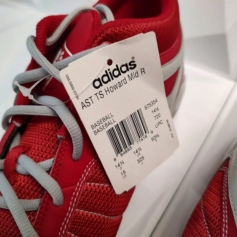 Adidas Mens Baseball Cleat 15 Red Gray AST TR Howard Mid Metal Softball Sport - Picture 7 of 10